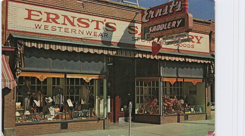 Vintage Postcard Ernst's Saddlery Western Wear Sheridan Wyoming Topographical