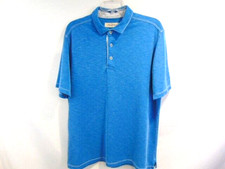 Tommy Bahama Polo Golf Shirt size L Sky Blue Collar 1/4 Button up Short Sleeves