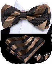 Bow Ties for Men Pre-Tied Pocket Square with Cufflinks Mens Bowtie Sets for Wedd
