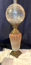 KEROSENE OIL LAMP - RARE STEVENS & WILLIAMS Pompeiian Swirl ZIPPER GLASS M.O.P.