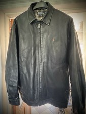 Polo Ralph Lauren Men’s Black Leather Full Zip Lined Jacket Pockets Size L