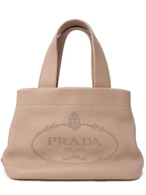 Sac fourre-tout PRADA en cuir rose beige avec logo - Photo 1/4