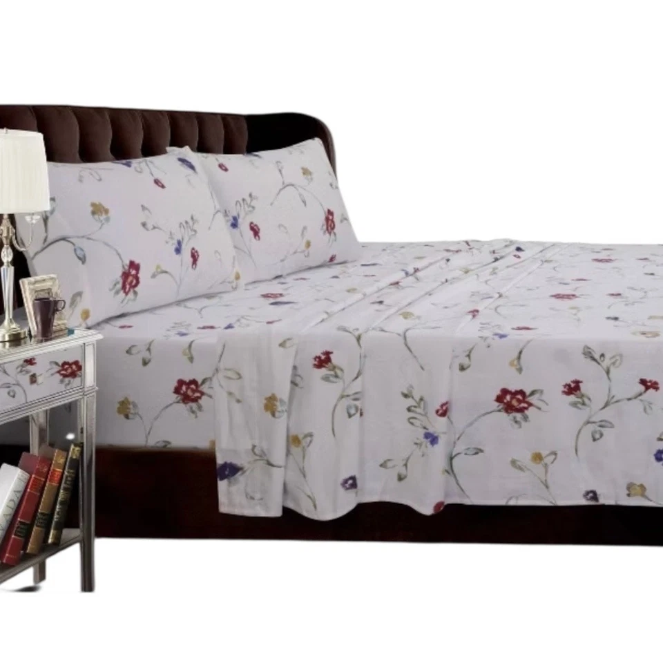 Juego de Sábanas Franela Bolsillo Extra Profundo Jardín Floral Tribeca Blanco Multicolor Completo Foto 2 de 4