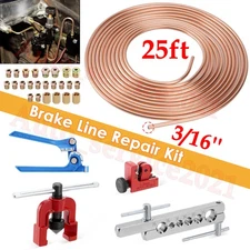 Brake Line Pipe Repair Kit 3/16 25ft Pipe Single Flaring Tools 22 Nuts Fittings