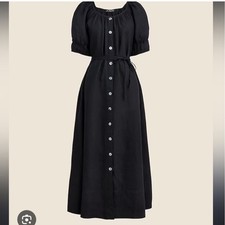 J.Crew Women Black 100% Linen Puff Sleeve Button Front Midi Dress Size S