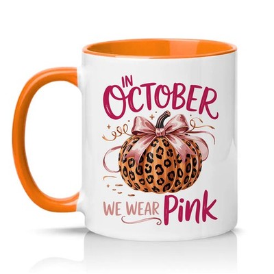 Im Oktober tragen wir rosa Damen 11 Unzen Keramiktasse Brustkrebs Bewusstsein Geschenk