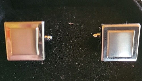 Silver Cufflinks Square Bright Cut 1/2" Silver Plated Quality 17Gram Nice Weight - Picture 3 of 3
