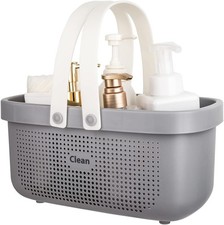 Plastic Storage Basket with Handle Portable Shower Caddy Tote Organizer Gray
