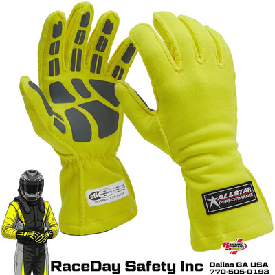 ALLSTAR Performance Driving Gloves Outseam SFI 3.3/5 Double Layer Nomex Yellow