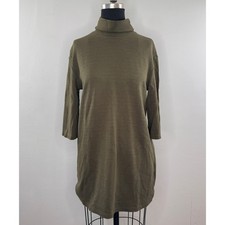 ZARA Olive Green Sweatshirt Dress Turtleneck 3/4 Sleeve Drop Shoulder Medium M