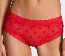Victoria's Secret Tease Bow Flocked Mesh Lace-Trim Cheeky Panty Red NWT