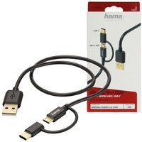 Hama 2In1 Lade-Kabel Daten-Kabel Micro-Usb + USB-C Adapter LadegeräT Lader