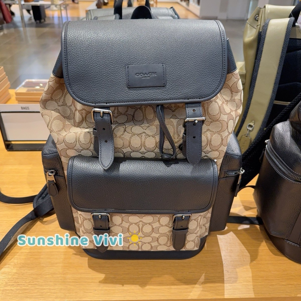 NWT Coach Sprint Backpack In Signature Jacquard Gunmetal/Tan/Black