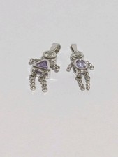 Silver Tone Boy  Girl Birthstone Charms With Amethyst  Glass Stones 1 1/4"