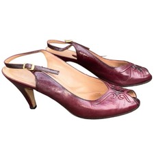 VTG 40s 50s Andrew Geller Sling Back Peep Toe Red Maroon Heels Shoes sz 8.5