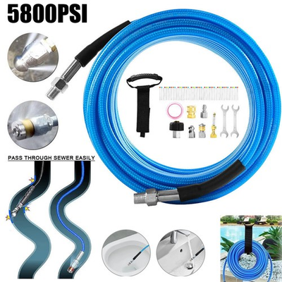 #ad 50FT 5800 PSI Sewer Jetter Nozzles Kit Pressure Washer Drain Cleaning Hose Set $31.59