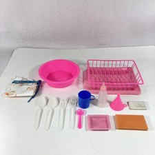 Lot of 16 Dollhouse Kitchen Items Dish Strainer Soap Sponge Apron And More