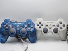 Lot Of 2 PlayStation 1 PS1 White, Blue DualShock Analog Controller SCPH-110