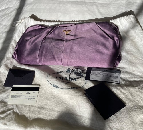 PRADA GLICINE Raso Gold Clutch Iris Lavender Preowned