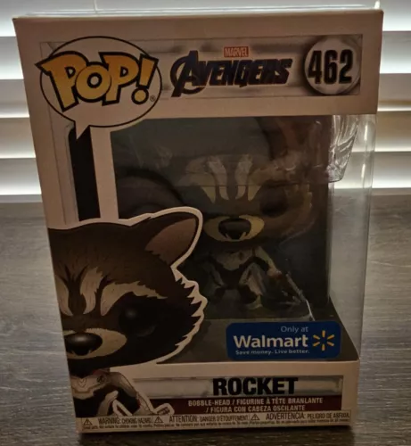 Bobblehead de vinilo exclusivo de Walmart Funko Pop de Marvel Avengers Rocket #462