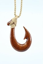 Hawaiian Koa Wood Fish Hook Necklace - Hand Carved Genuine Koa, Maui Hook, Large