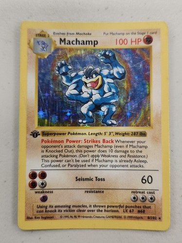 Pokemon Machamp 8/102 1st Edition Holo Rare Shadowless Base Set Trading Card HP