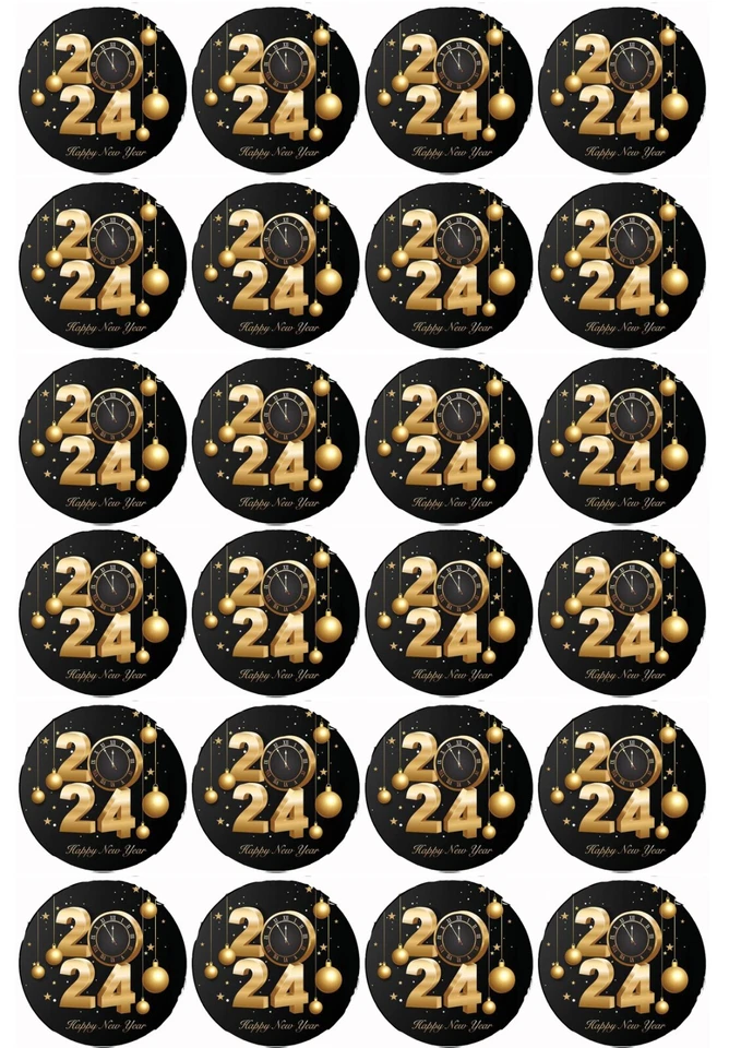 24 Edible Rice Paper Cake Decorations - New Year 2024 - Image 1 of 1