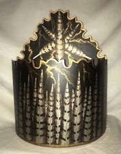 Vintage Tin Handpainted PHEASANT FEATHER Tole Magazine Rack, Wall Planter Flower