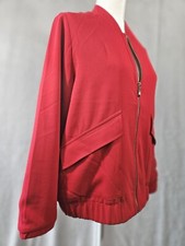 Womens Red Blazer Jacket by Chico's Size 1 Polka Dot Print Lining Pockets Career