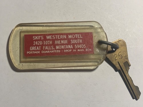 SKI'S Western Motel Hotel Motelzimmer Schlüsselanhänger & Schlüssel Great Falls Montana #25 RAR - Bild 1 von 2