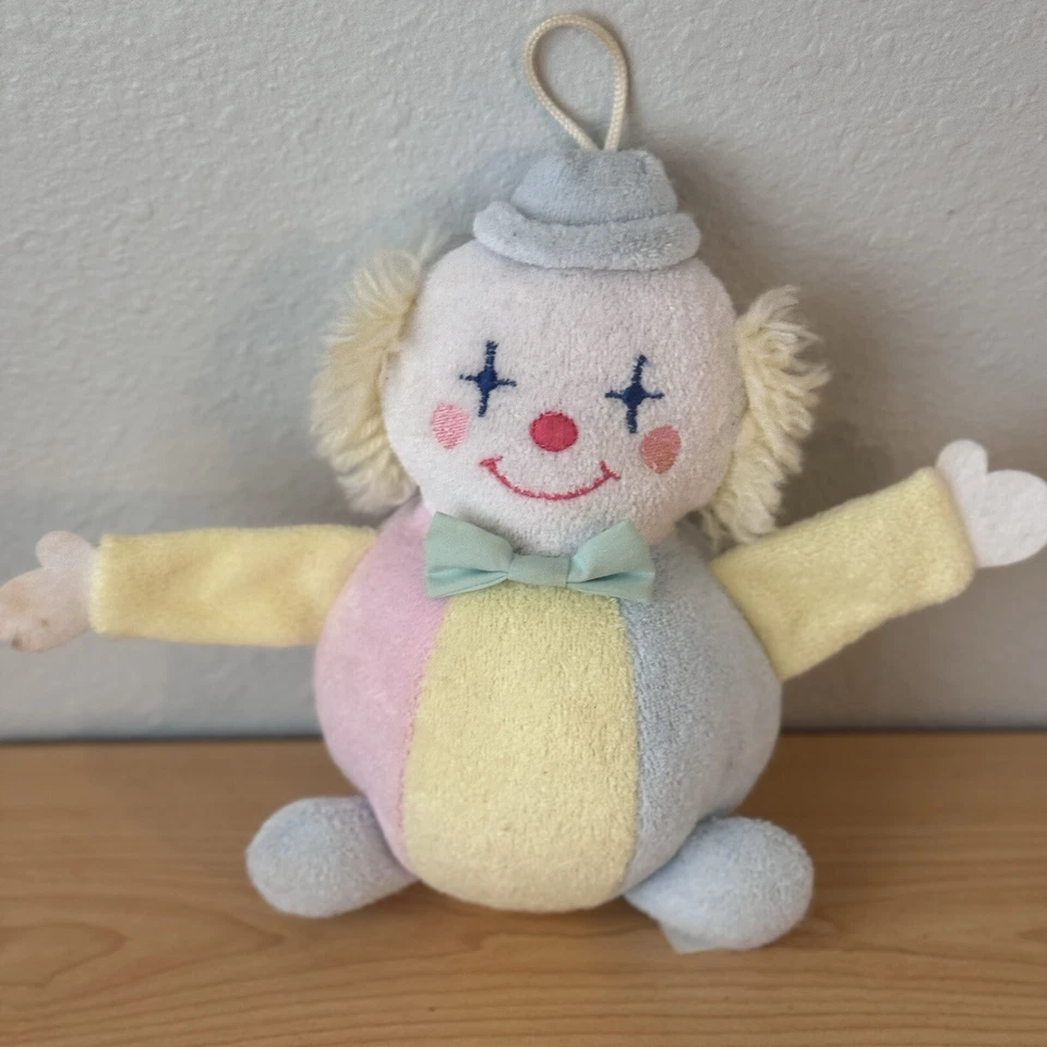 Juguete de peluche de colección raro payaso Edén bebé pastel rizo sonajero Lovey años 80 Foto 2 de 4