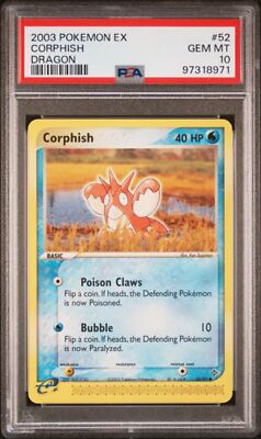 Pokemon Corphish 🔥POP 17🔥 2003 EX Dragon 52/97 PSA 10 Pokemon