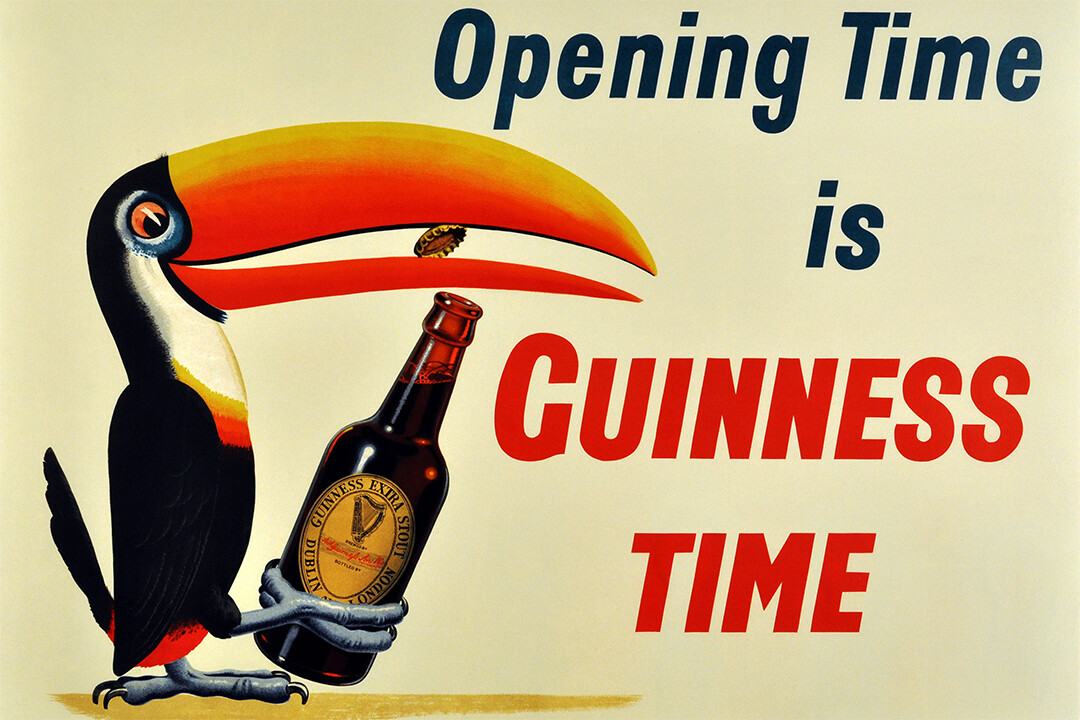 Beer Toucan Opening Time Guinness Ireland Irish Vintage Art Wall