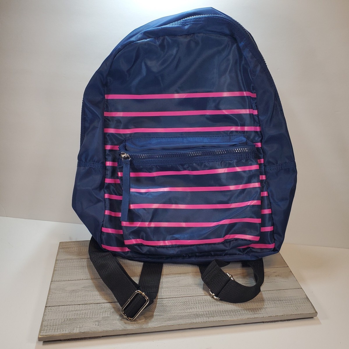NWT Cynthia Rowley GO Backpack NEW Navy + Pink Stripes Zip  display picture 1