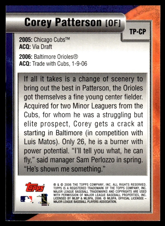 2006 Topps Trading Places Corey Patterson Chicago Cubs/Baltimore Orioles #TP-CP - Image 2 of 2