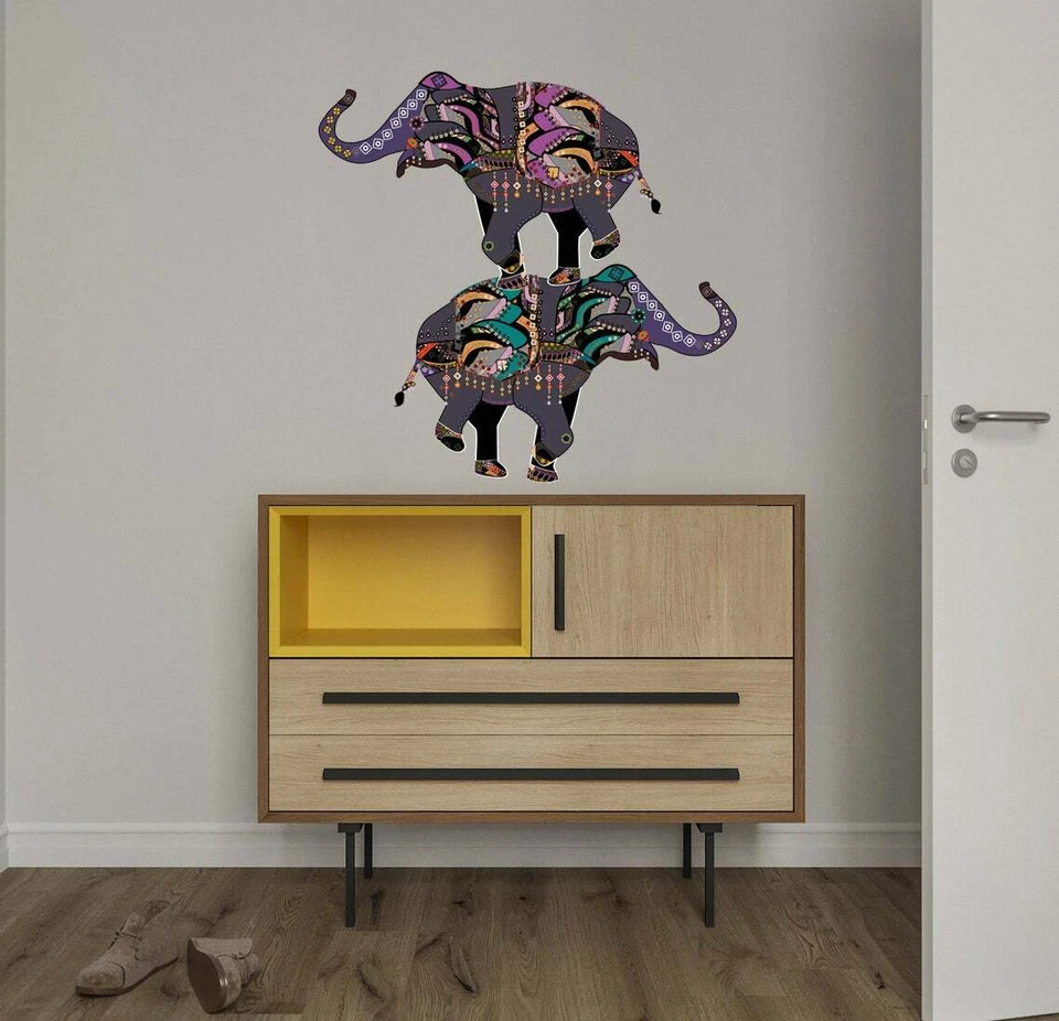Calcomanías de pared de elefante boho, pegatina de pared de animales, mural estilo indio, bohemia Foto 3 de 4