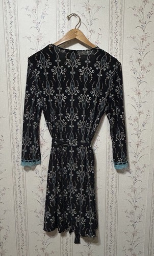 Linea Donatella Women’s Black/Turquoise Floral Print Stretch Robe Size S/M - Picture 2 of 4