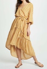 Faithfull The Brand XS (S,M) Mustard White Stripe Matilda Peasant Dress