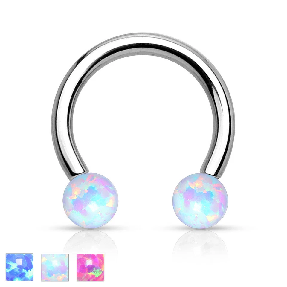 Опал хирургическая сталь круглая штанга перегородка кольцо подкова пирсинг - Изображение 3 из 3