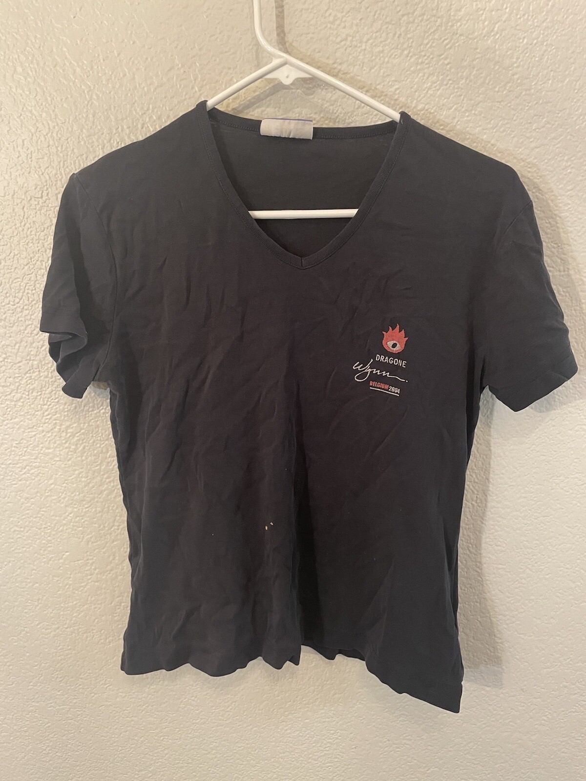 VTG 2004 Belgium Wynn Dragone Short Sleeve Black V-Neck Shirt Women's Medium