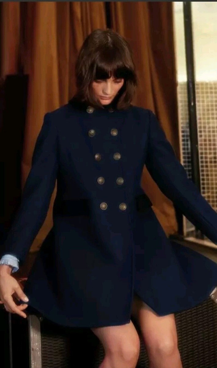 Women’s Alexa Chung For M&S Blue Princess Military Coat UK 10 Usa Rare