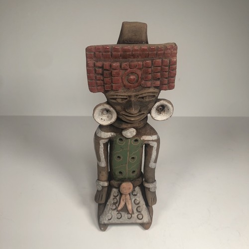 PRE COLUMBIAN COLOMBIAN STYLE MAYAN TERRACOTTA WHISTLE FLUTE FIGURE MUSICAL TOY - Picture 1 of 12