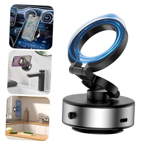 KOQ Electric Vacuum Magnetic Phone Mount, 360 Rotatable Silver-upgraded version