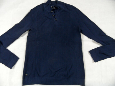 STRELLSON Lightweight Button Up Stand Collar Sweater Blue Sz M Excellent BI121