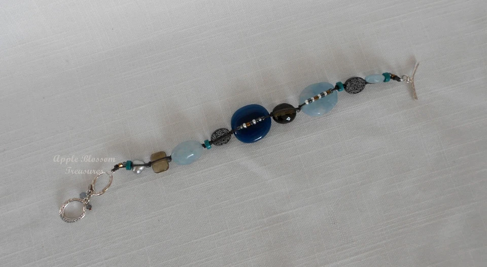 SILPADA SHELL PEARL QUARTZ GLASS STERLING SILVER BLUE WATERCOLOR BRACELET~B2240 - Image 4 of 4