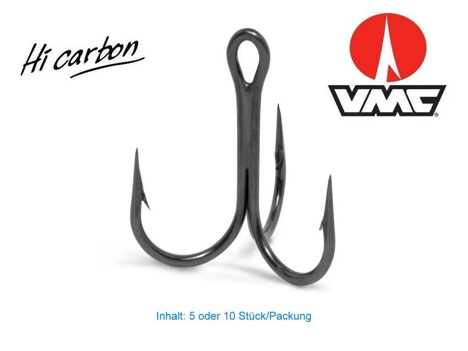 10 VMC 8650BK DRILLINGE 8 - 5/0 Top Haken für Hecht Zander, Stinger & Vorfächer