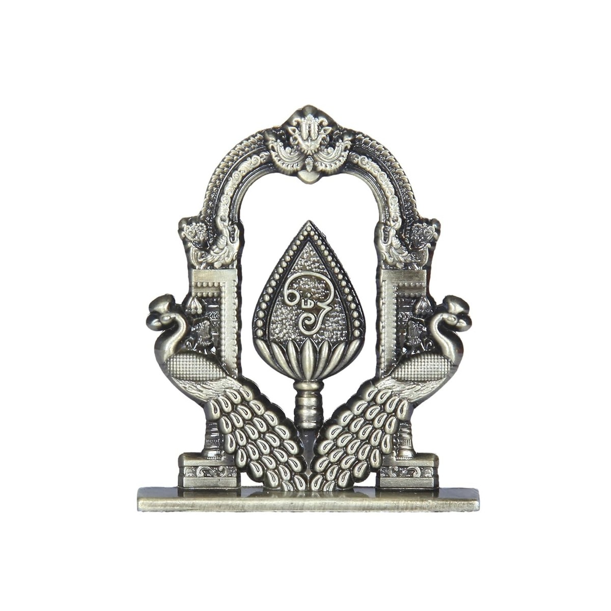 Traditional Metal Lord Murugan Vel with Peacock for Car Dashboard