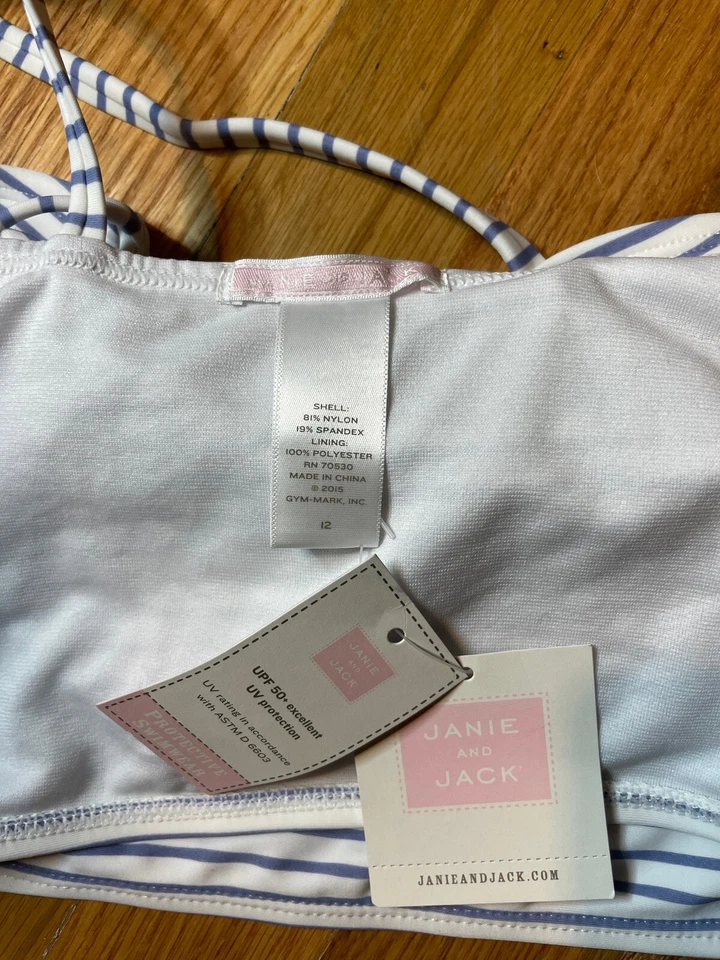 Janie And Jack 蝴蝶结细节连体三明治泳装 12 码女孩全新带标签 — 第 2/4 张图片