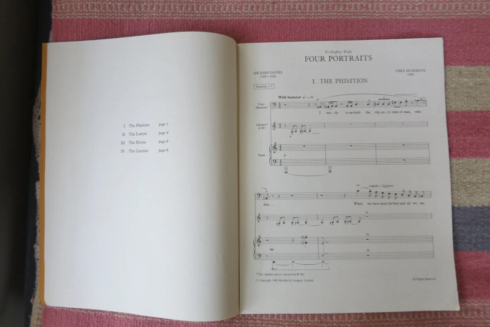 Thea Musgrave "Four Portraits" Music Score For Baritone, Clarinet & Piano 1983 - Image 2 of 2