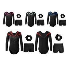Kids Girls Bodysuit Rhinestone Jumpsuit And Bottoms Class Leotard With Shorts